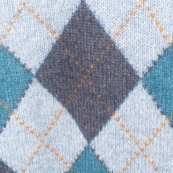 Unisex VTG Argyle Sweater Baby Blue/Navy/Teal Men's S/Women's M - Picture 8 of 15